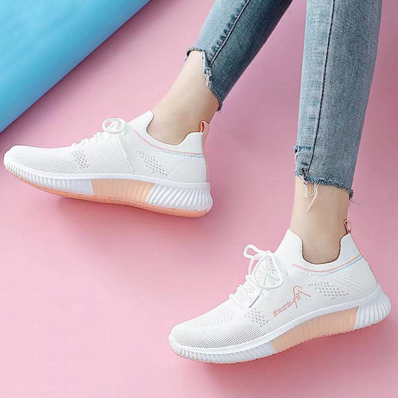 Women's Fly-woven Sneakers Comfortable Breathable Soft-soled Shoes Autumn New Light Mouth Lightweight Running Shoes Little White Shoes