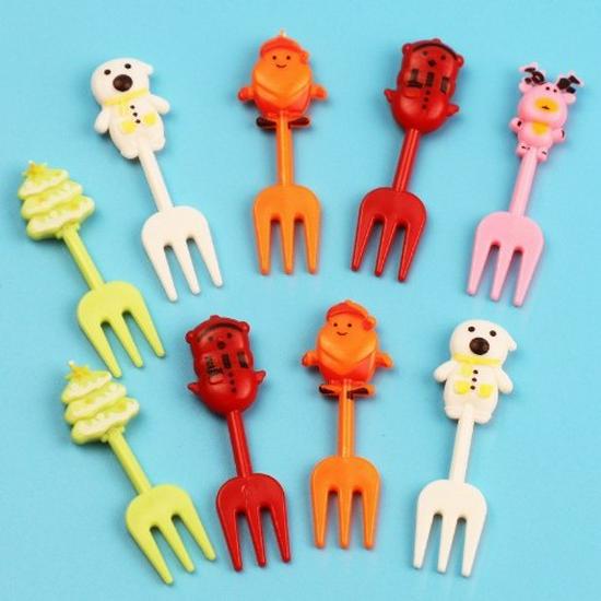 Halloween & Christmas Cartoon Fruit/Bento Forks - Cute Mini Picks for Kids, Creative Plastic Cake Forks
