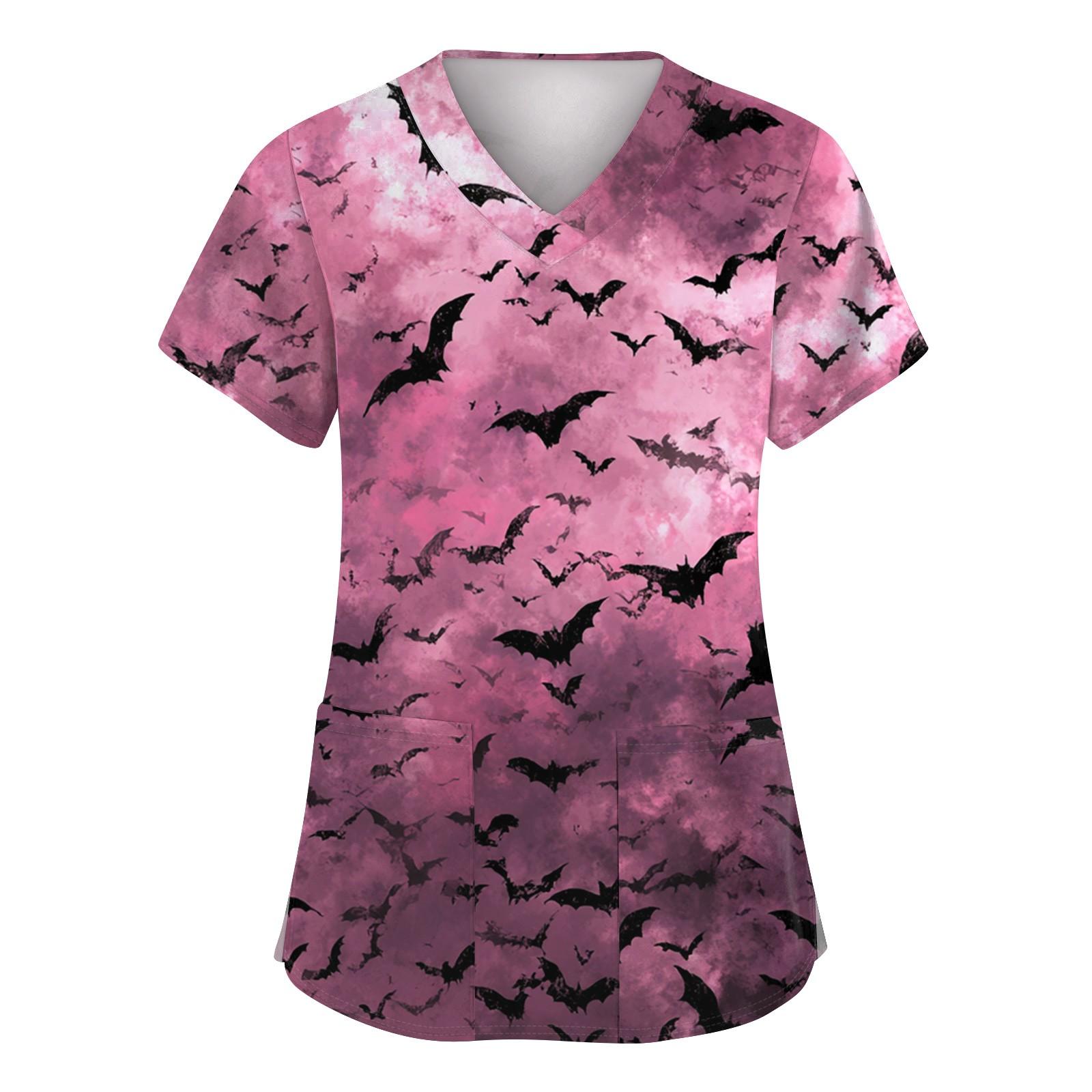 

Женские модные топы с коротким рукавом, принтом на Хэллоуин, V-образным вырезом, карманом, рабочая одежда XXXXXL