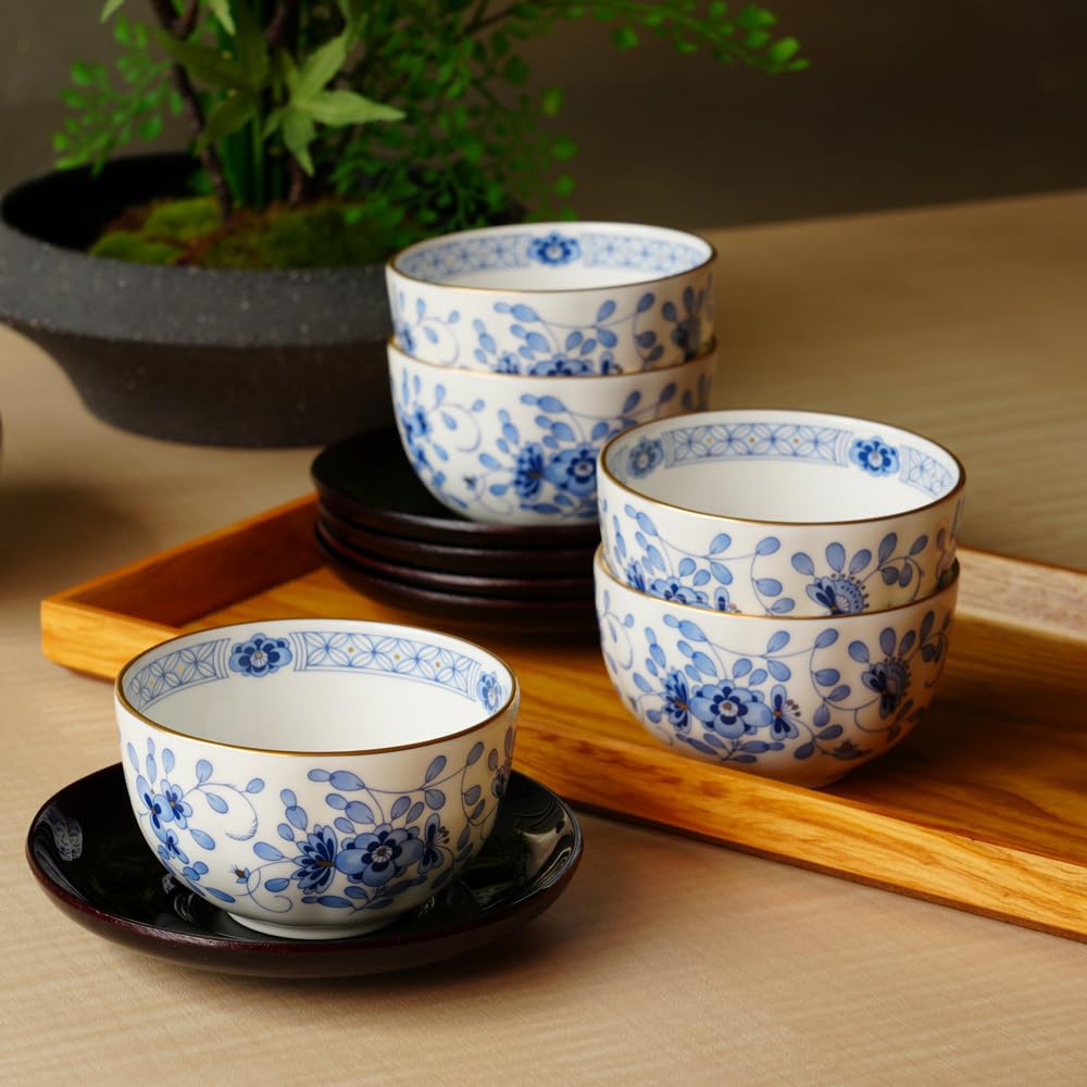NARUMI Milano Blue Teacup Set Made in (with saucers), 5-piece set, 180cc, Japan, 9682-23029