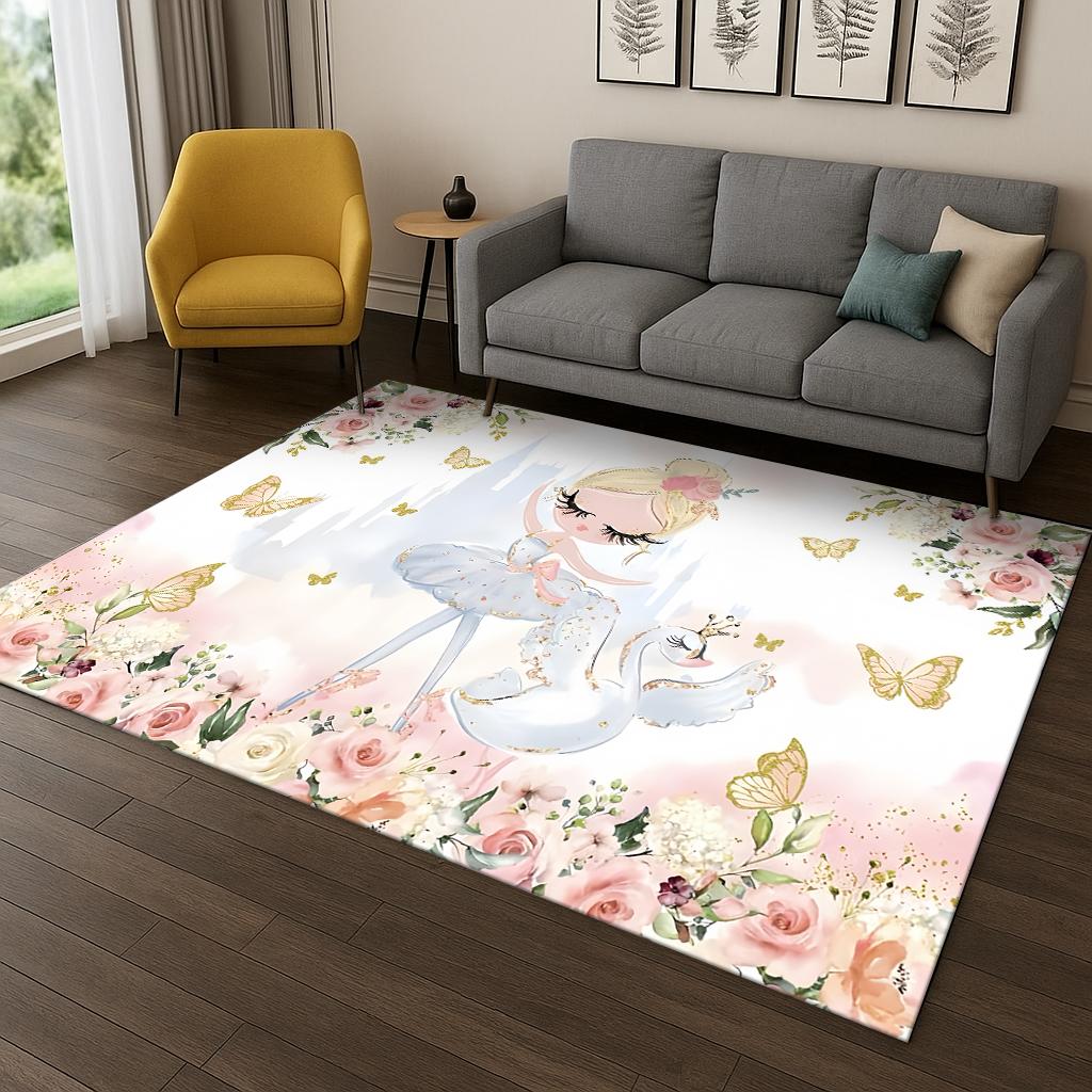 Ballet Girl Ballerina Fairy Cartoon Cute Carpet for Home Bedroom Living Room Sofa Doormat Decor,Kid Area Rug Game Non-slip Mat