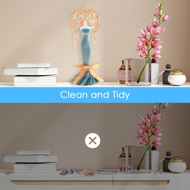 Elegant Jewelry Stand For Women Blue Mannequin Princess Dress Necklace Earring Stand Holder With Gold Accent