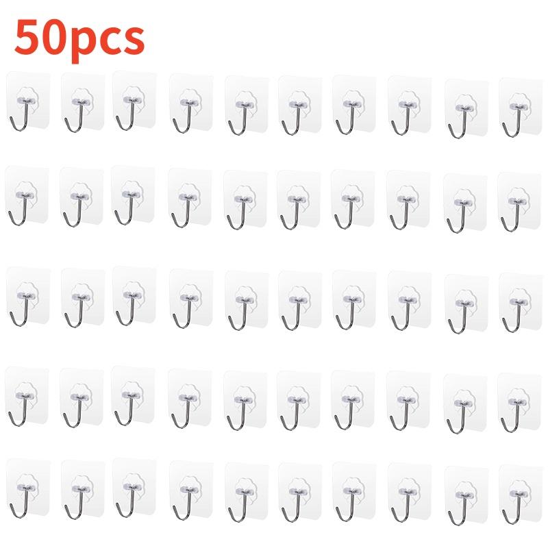 5/50pcs Transparent Stainless Steel Strong Self Adhesive Hooks Key Storage Hanger for Kitchen Bathroom Door Wall Multi-Function