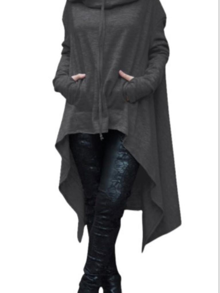 Sudadera con capucha holgada para Otoño/Invierno con cordón y bajo irregular