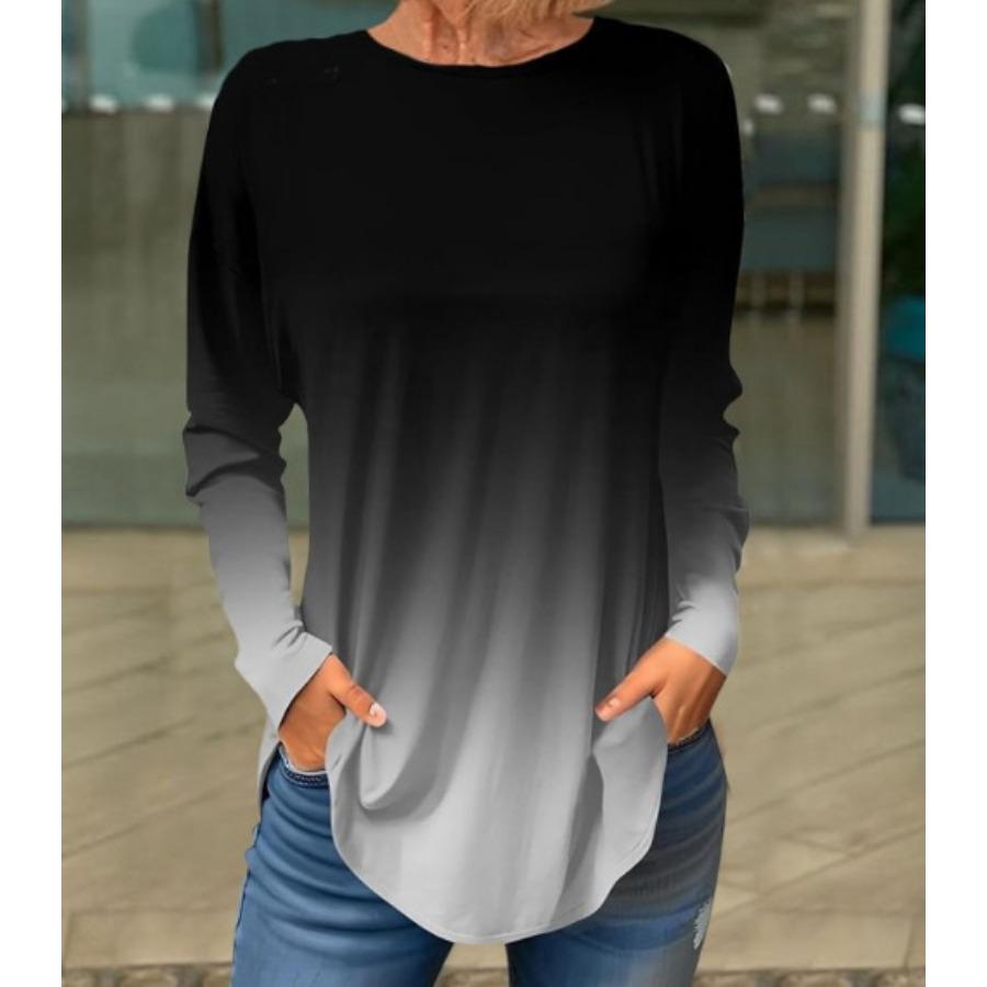 Vintage Langarm 3D bedruckte T-Shirts Blumen Rundhals Oberteil für Damenbekleidung