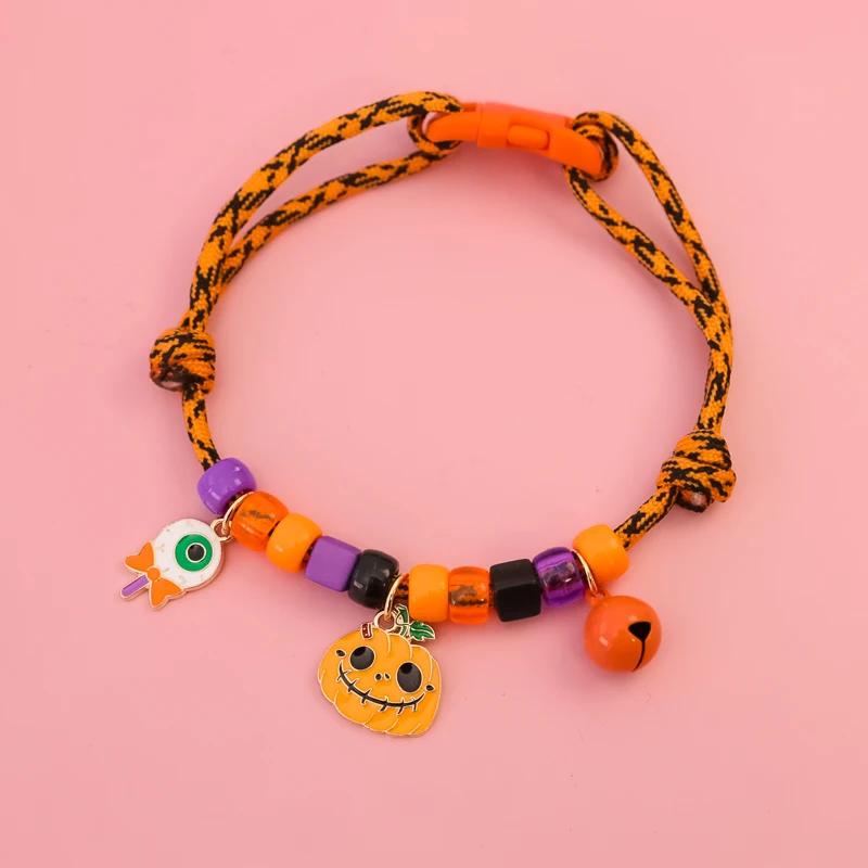 Cat and Dog Colorful Bead Necklace Halloween Funny Pumpkin Party Pet Accessories