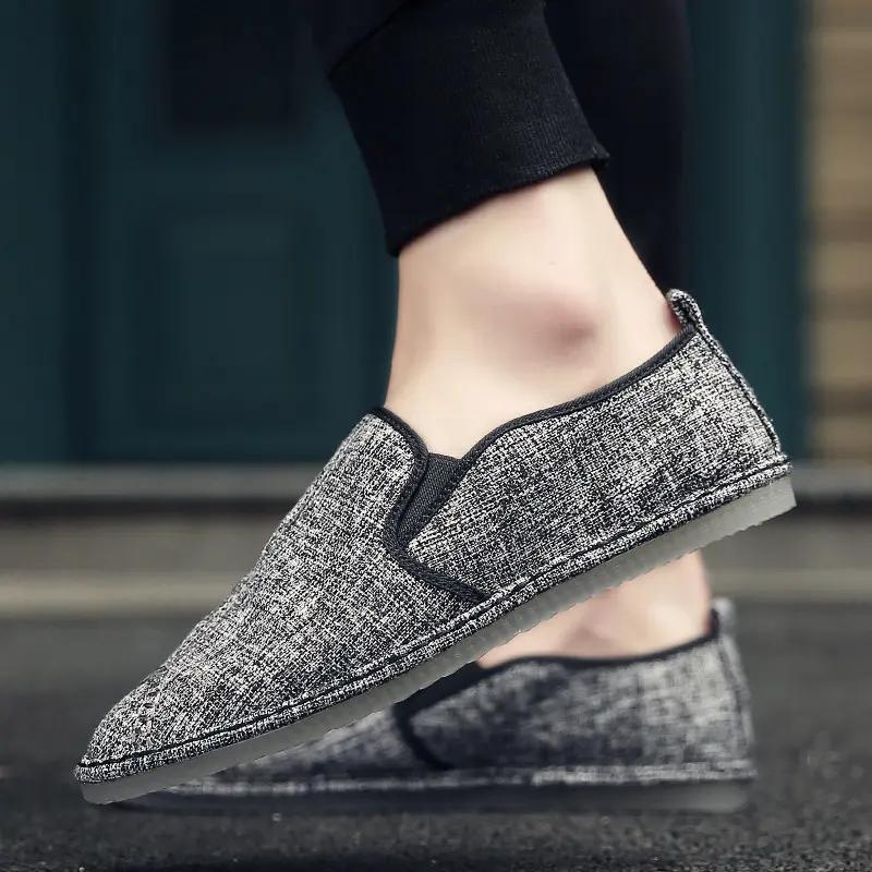 Beige White Breathable Linen Casual Mens Shoes Cloth Shoes Canvas Summer Leisure Flat Driving Shoes Walking Size 44
