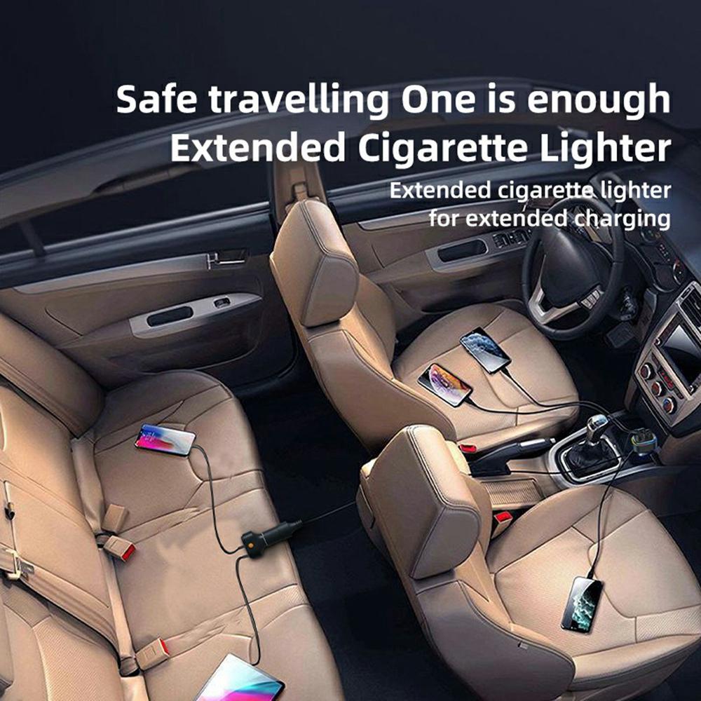 YQ9 Type-C + Dual USB Car Front Rear Seat Cigarette Lighter Charger for 12-24V Vehicles