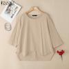 ZANZEA Women Casual Round Neck Loose 3/4 Sleeve Blouse