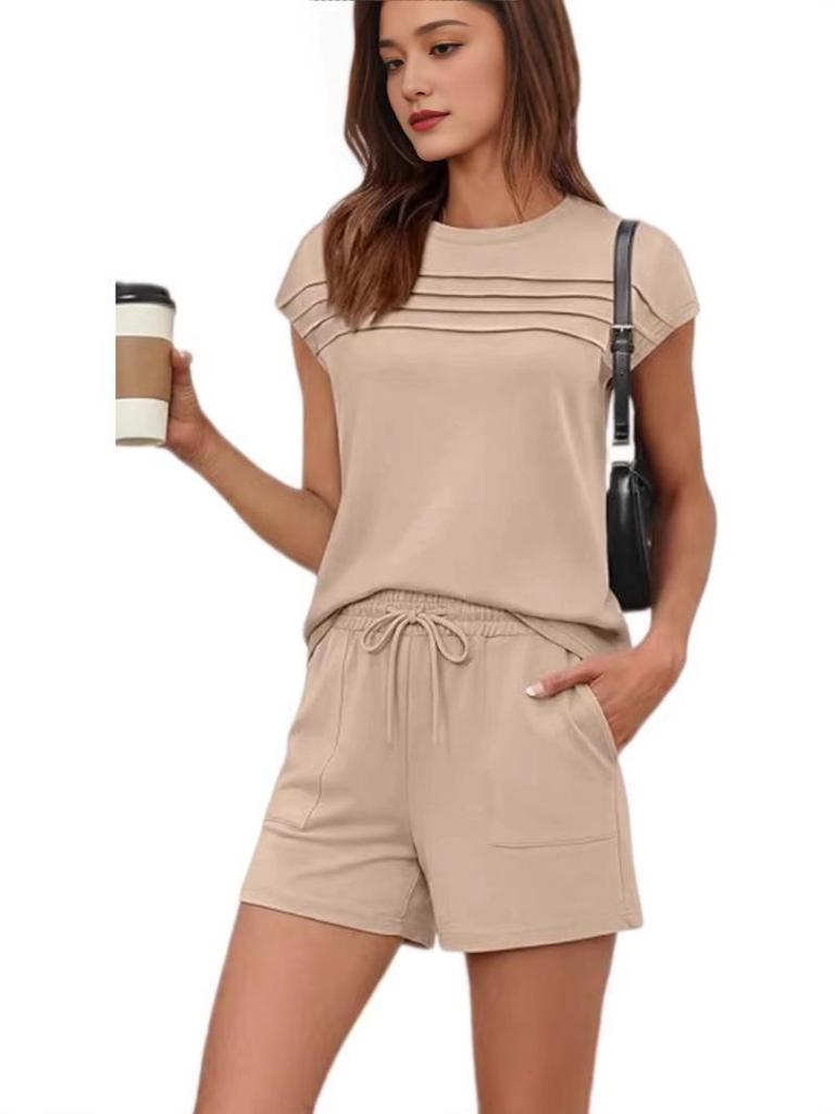 2026 Summer Women's Striped Casual Top & Solid Shorts Set - European & American Fashion