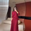 Autumn 2025 Women's Knit Sweater with Round Neck & Long Sleeve Pleated Skirt - Casual & Elegant
