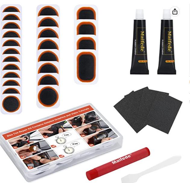 Bicycle Tire Repair Kit with Cold Patch, Glue, and Lever Tools
