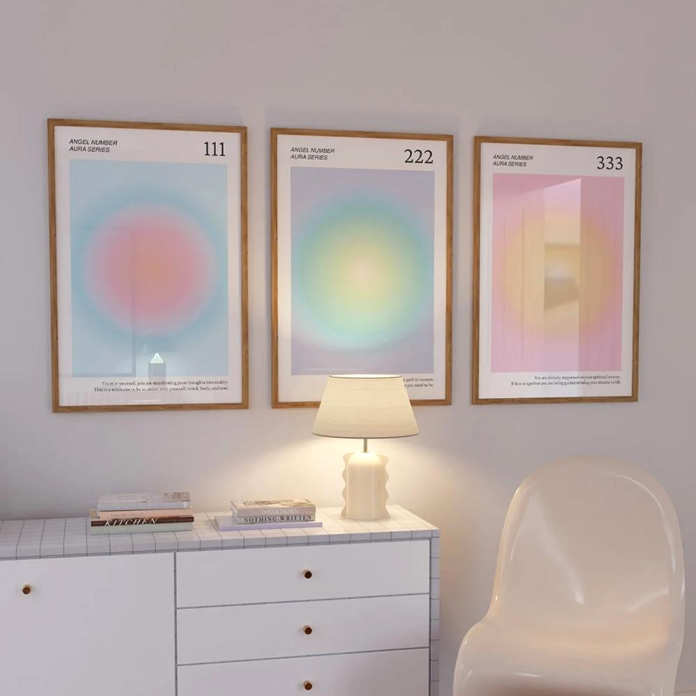 

Модные числа ангелов Аура 111 222 333, Эстетический Духовный Градиент Настенное Искусство Холст Живопись Плакаты Для Гостиной Домашний Декор
