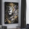 A Canvas Painting Of A Lion With A Golden Crown And Geometric Patterns - Wall Home Decoration   Suitable For Homes And Offices
