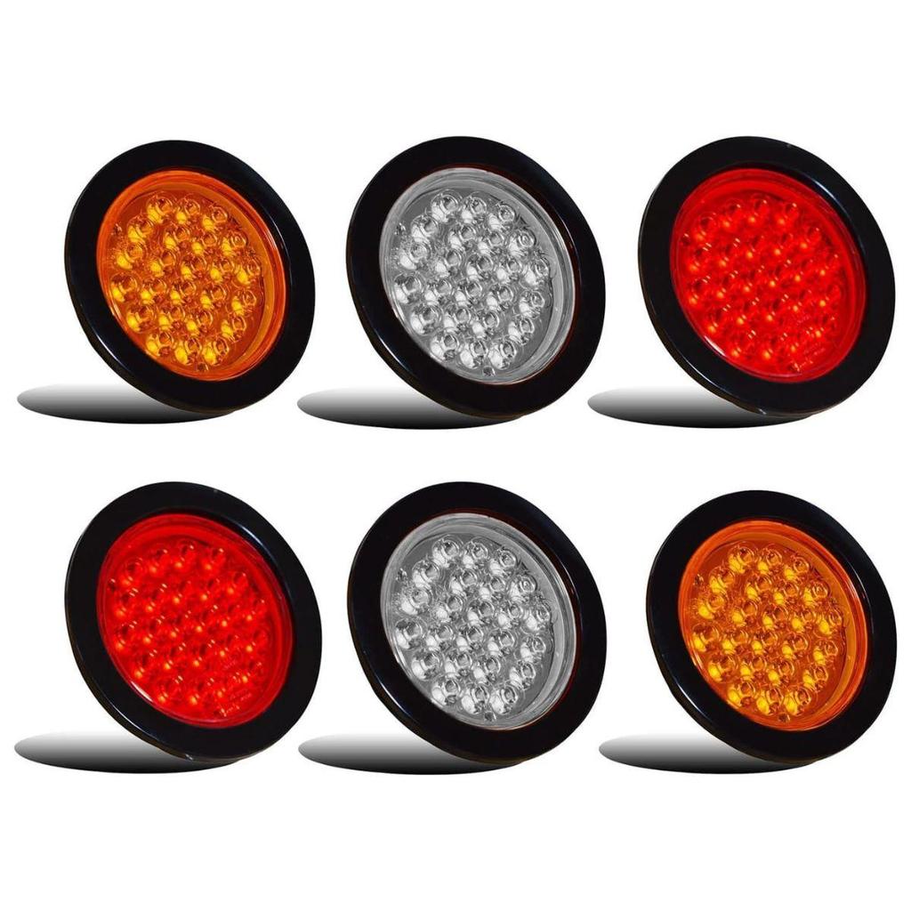 APSMOTIV Red/White/Amber 4" Round LED Trailer Tail Light Tail Brake Signal/Reverse Backup/Marker Lights Trucks Trailer RV Camper Dump Truck 24V