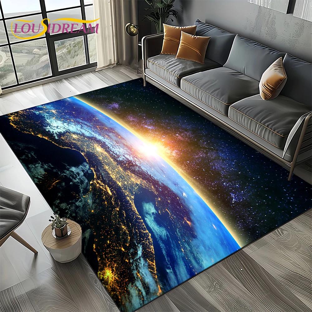 Universe Space Stars Black Hole Galaxy Earth Milky Way Carpet Rug for Living Room Bedroom Sofa Decoration,Non-slip Floor Mat