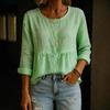Women Tops Long Sleeve Round Neck Loose Fit Pullover Tops with Pleated Hem Pure Color Spring Summer Casual Shirt