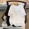 Plus Size Women's Loose Round Neck Mid-Length Short Sleeve T-shirt, Bust 150/160 Cm, 200-350 Jin Capacity