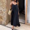 Women's Fashion French Sleeveless Suspender Dress New Temperament Simple Backless Loose Black Long Dress