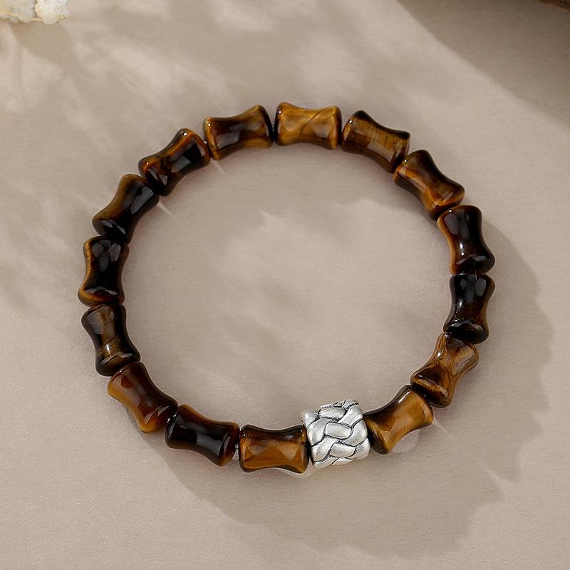 Tichiya Rising Tiger Eye Stone & Pure Silver Bamboo Men s Bracelet Pure Silver