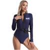 Womens Police Uniform Bodysuit Front Zipper Long Sleeve Print Design Belt Purse Included Cosplay Costume