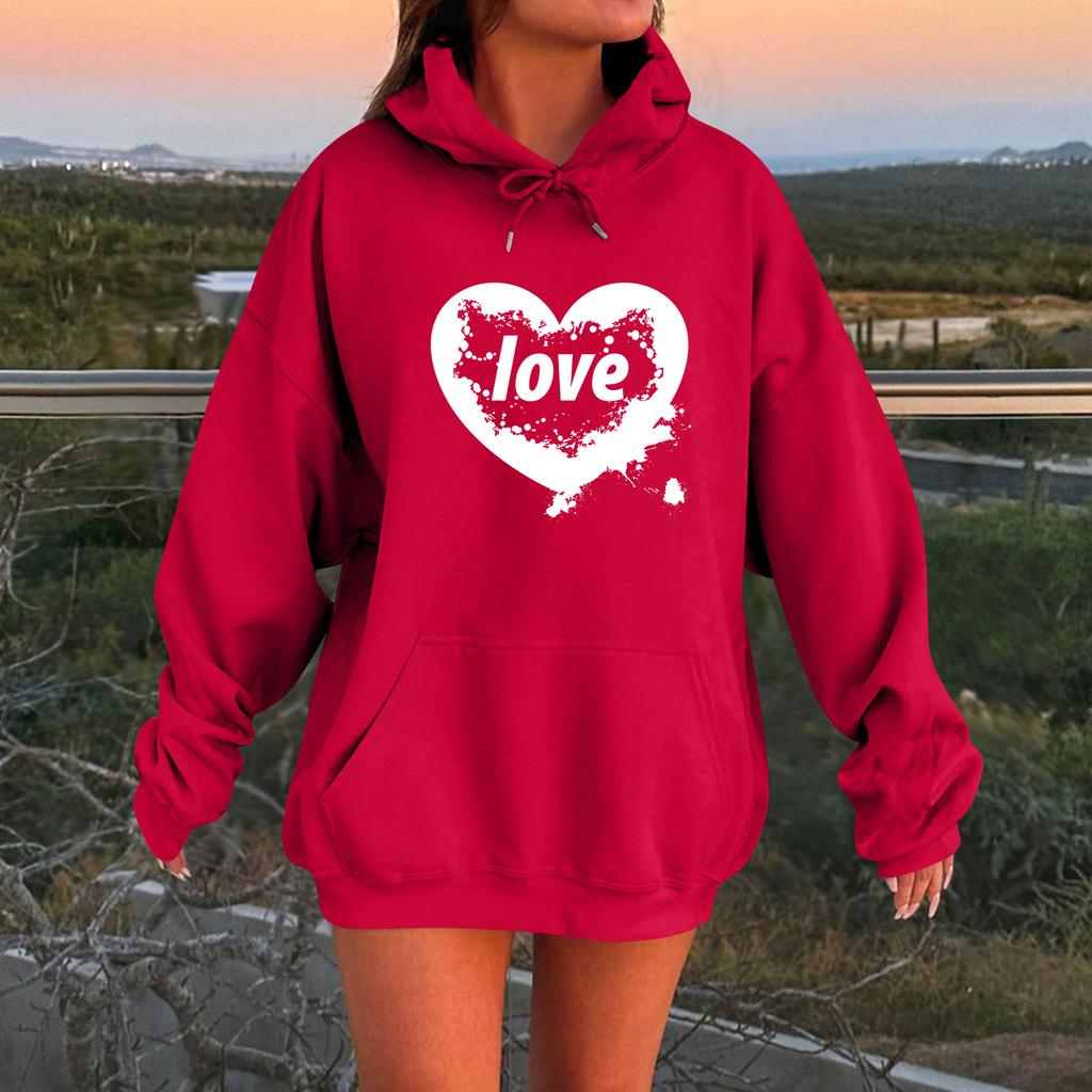 Hanorac de damă larg, confortabil, casual, la modă, cu imprimeu cu personaje, cu glugă și mâneci lungi