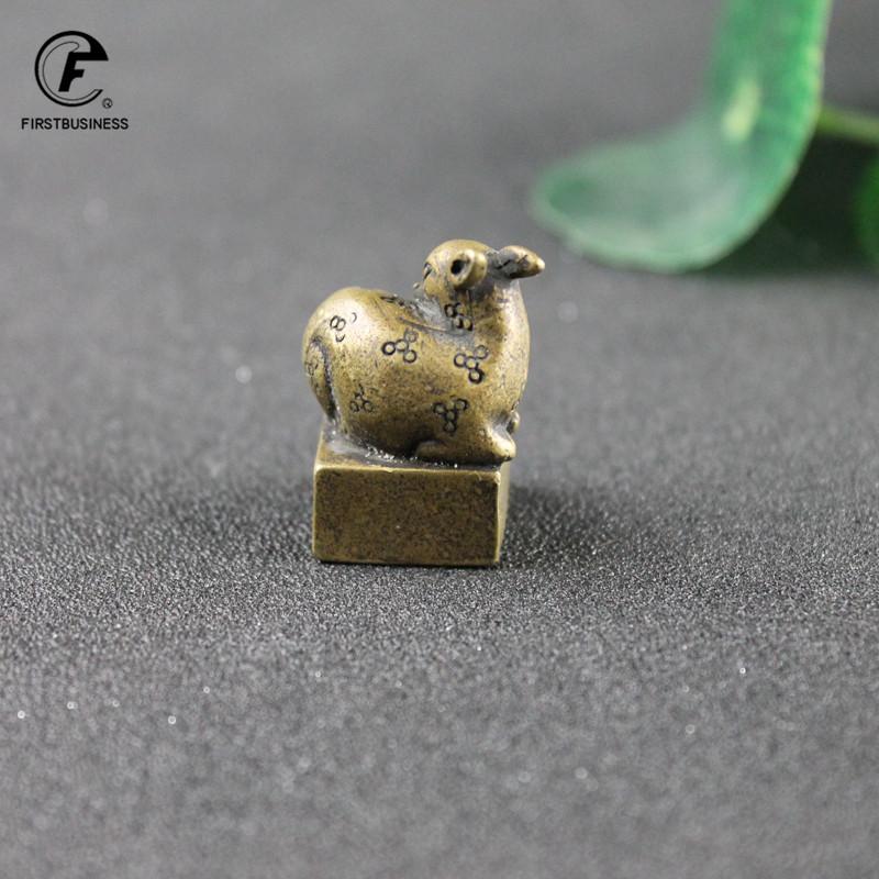 Antique Bronze Pure Copper Lucky Sika Deer Seal Desktop Ornaments Copper Animal Miniature Figurine Brass Deer Statue Decoration