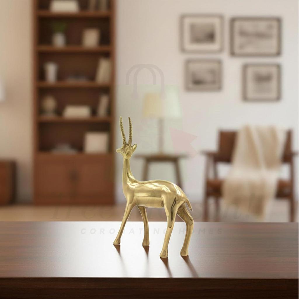 Brass Deer Statue | Figurine | Designer Deer | Vastu Brass Showpeice for Home & Office | Pital Hiran | Size - 9 Inch Approx