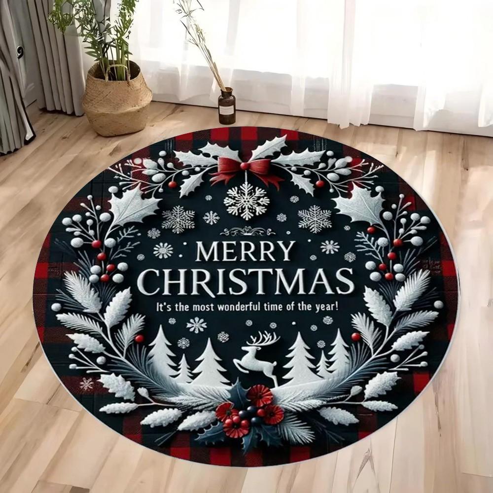 

Счастливого Рождества Круглый Ковер Спальня Кухня Коврик Моющийся Внутренний Напольный Акцент Ванная Гостиная Домашний Офис Коридор Ковер 120*120cm