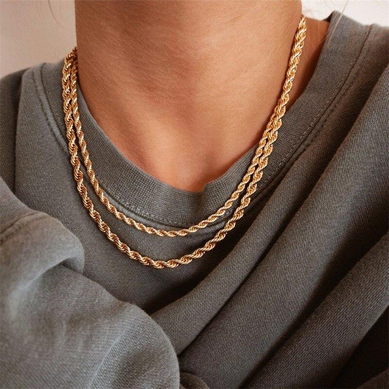 Trendy Stainless Steel Necklace for Unisex Fashion Twine Hip Hop Choker Women Men Neck Chain Necklace Jewelry