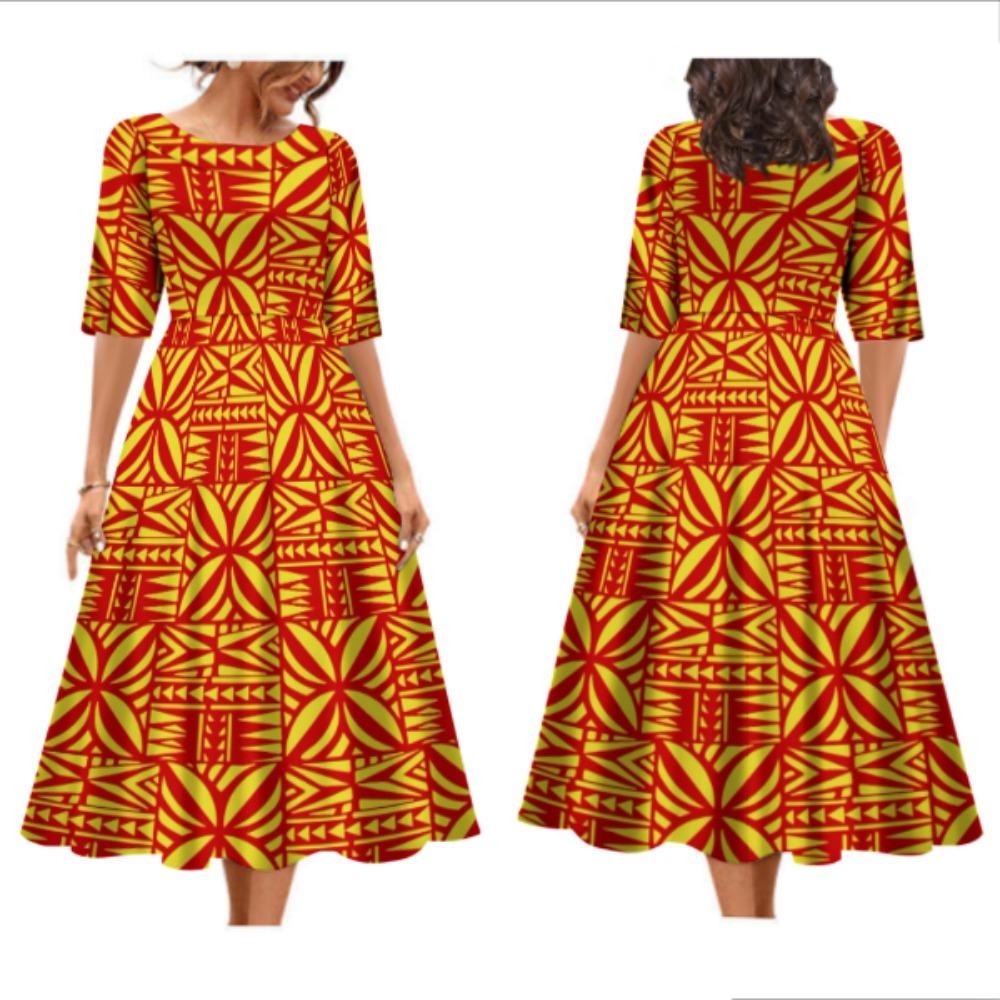 2025 Women's Dress Summer Short Sleeve High Quality Dress Soft Fabric Art Maxi Summer Polynesian Custom Maxi Dress