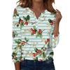 Women's Fashion Casual H Printed V-Neck Long Sleeve Decorative Button T-Shirt Tops