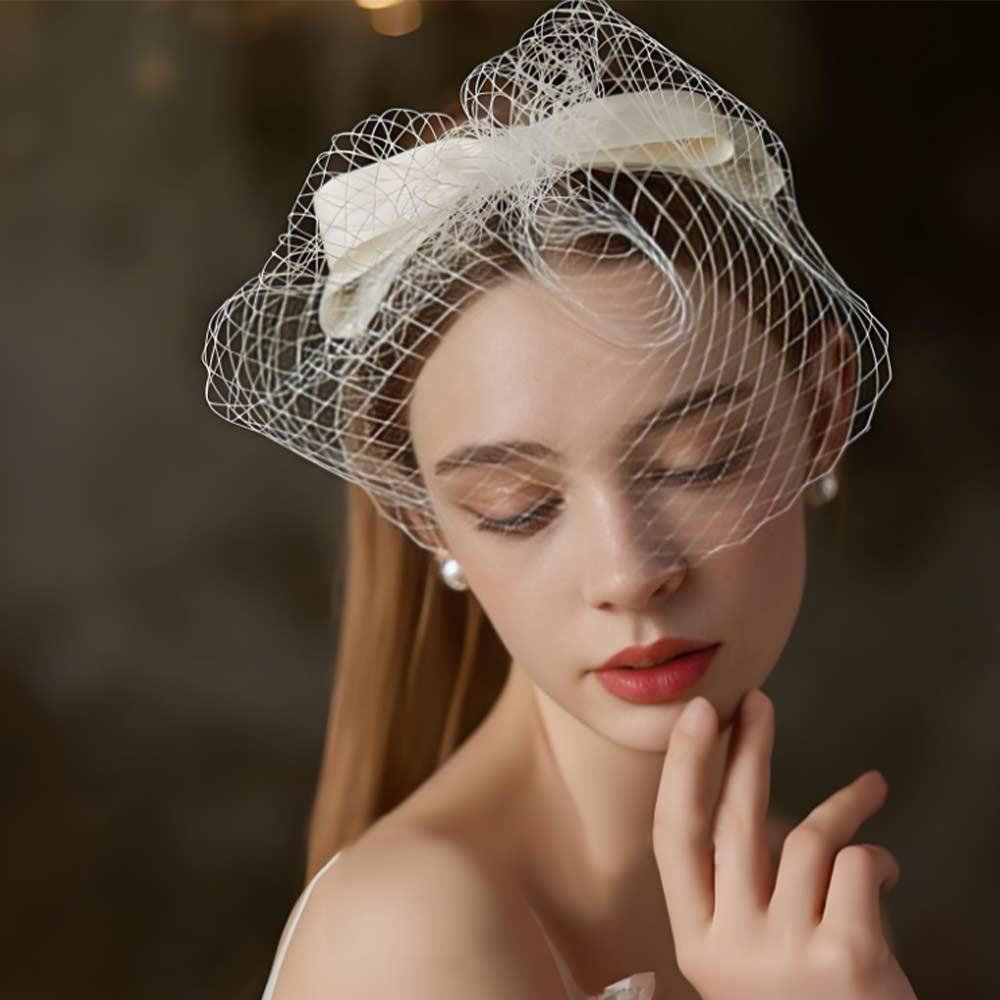French Style Bride Veils Satin Bow Wedding Headband Exquisite Bridal Headwear Tiara