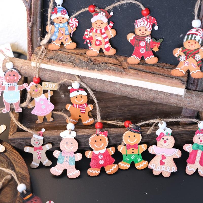 Christmas Four Grid Gingerbread Man Wooden Pendant Christmas Tree Decoration Gift Box Show Window Decoration Pendant