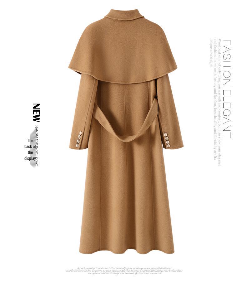 Women's Double-Sided Wool Coat, Extra Long Hepburn Style with Detachable Shawl – Fashionable Autumn/Winter Outerwear