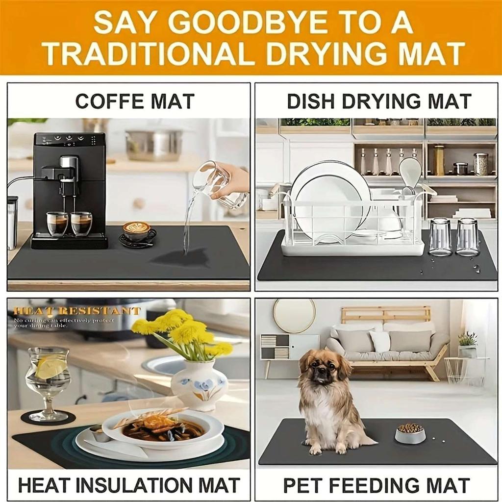 1 Stück Gummi-Trockenmatte mit Katzen-Backdruck für Café, Restaurant, Küche, Teppich, Geschirr, Langlebige Diatomeenerde-Tischmatte, Haustiermatte, Kaffeegeschirr