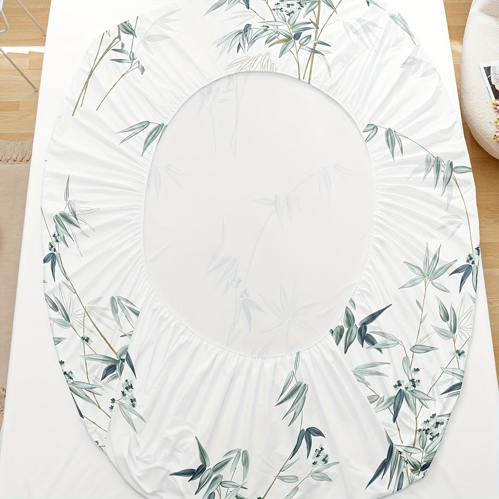 Bamboo 3Pcs Leaf Print Fitted Sheet Set- Soft, Breathable, Comfortable, Hypoallergenic Bedding For Bedroom, Guest Room- 1 Fitt