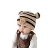 Baby autumn and winter children's knitted hats male and female baby striped bear head wool hat curled edge melon rind warm hat
