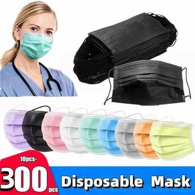 10-300 st Ansiktsmunmasker för engångsbruk 3-lagers filter Anti-damm Smog Öronögla Andas Gaze Mascarilla Svart Mascara Masque