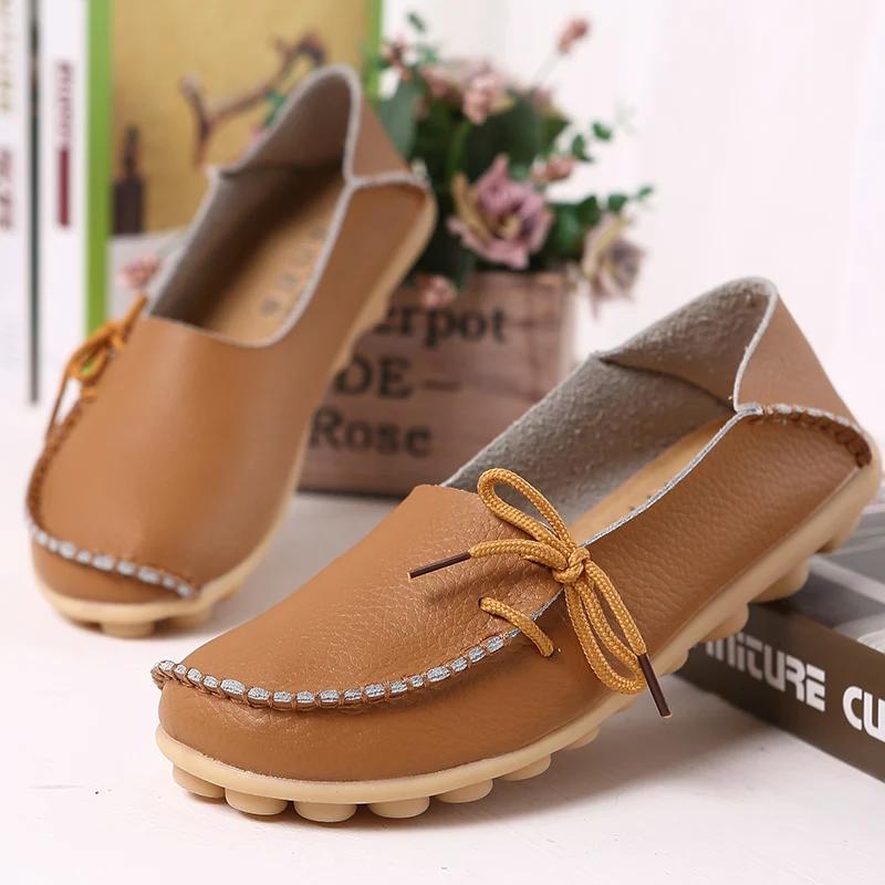 New Flats Shoes Autumn Women's Loafers Platforms Leather Women's Moccasins Female Shoes Slip On Women Shoes Big Size