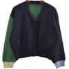 Loose Laid-Back Preppy Style Long Sleeves Retro Color-Block V Neck Knitting Outwear Female Spring Autumn Outerwear Slimming Sweater Cardigan