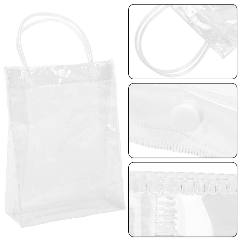 10pcs Transparent Tote Bag With Handles Reusable Gift Bag 23x17x7cm For Shopping Wedding Birthday