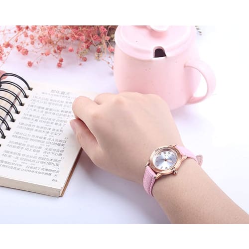 Girls' Watch, Popular and Cute, Leather Band, Luminous Quartz Movement, Fashionable, Women's Watch (Pink)