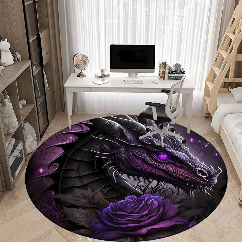 Purple Dragon with Rose Fantasy Art PrintRound Non-Slip chair mat chair carpet for office Rugs for Office Decor Gift For Valentine's Day Mother's Day