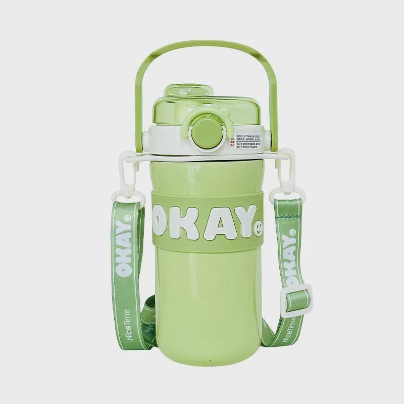316 Stainless Steel Sports Thermos with Strap & Double Straw for Girls