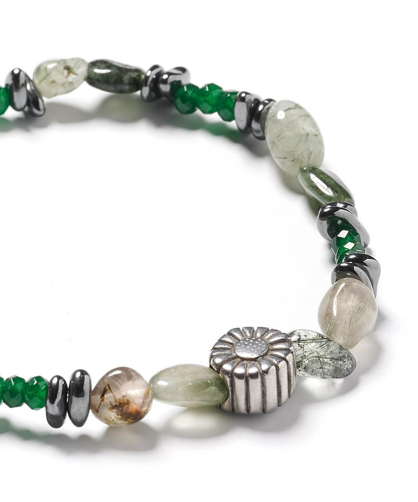 Polalita Sunflower Green Asymmetrical Stone Mix Bracelet (Plt-Br-024_Gn)
