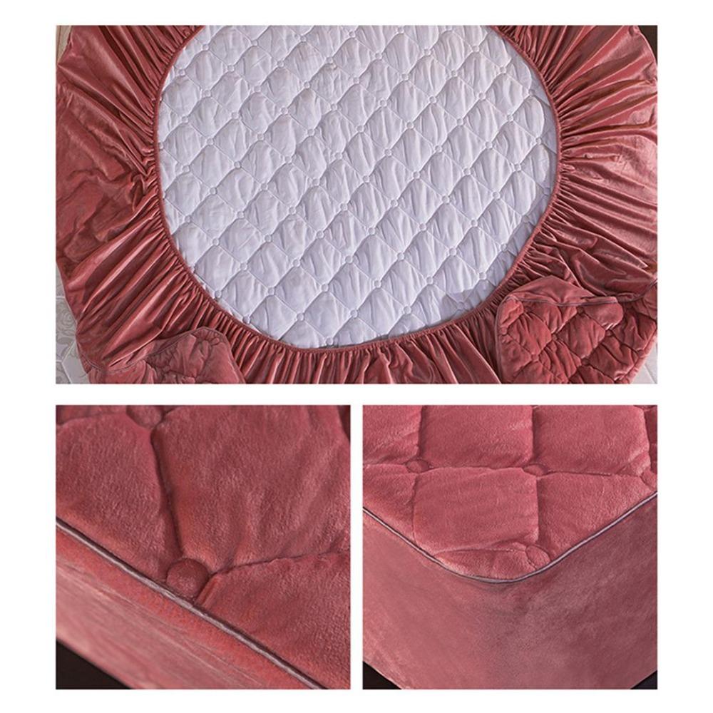 Coral FleeceThicken Quilted Mattress Cover Short Plush Quilted  Bed Fitted Sheet Queen Double Bed Cover Not Including Pillowcase