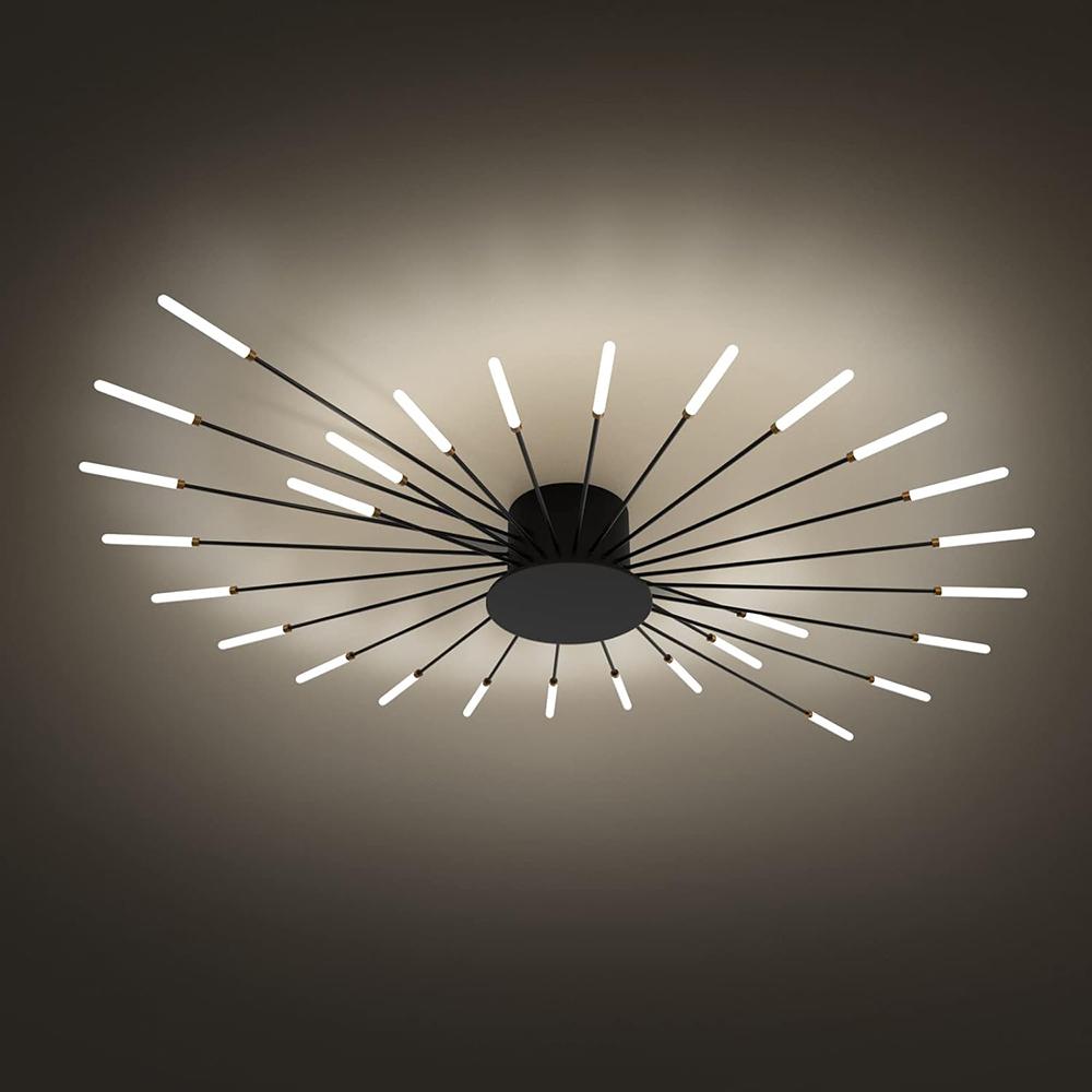 Black 28 Heads Non Dimmable Pendant Lights Creative Fireworks Design Chandelier Modern Ceiling Light for Living Room Exhibition Hall Bedroom
