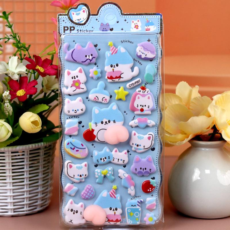 Kawaii Cute Stereoscopic Animals Fart Peach Stereo Relieve Stress Decals Cartoon 3D Relief Sticker Diy Decor Stickers Supplies