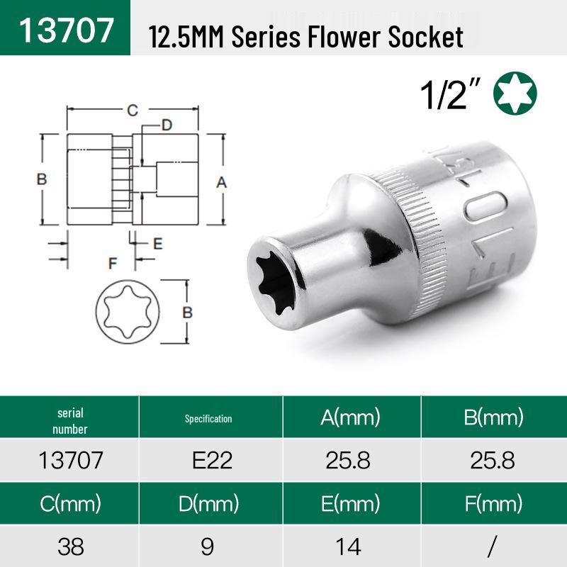 SATA Torx E-typ 12,5 mm sexlobigt hylsverktyg